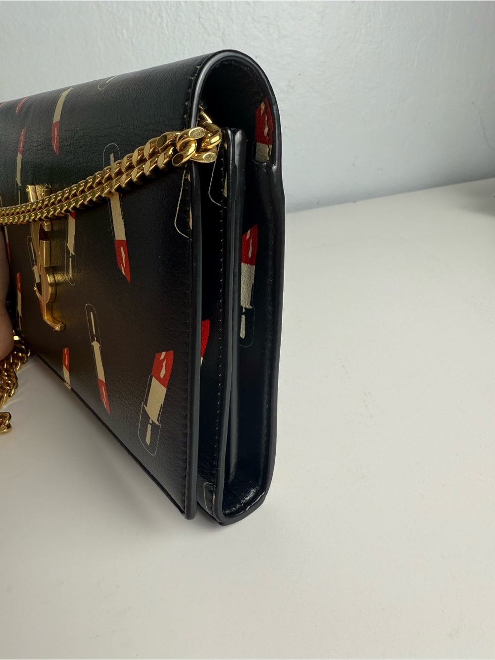 YSL Saint Laurent Black Leather Lipstick Wallet on Chain - Picture 5 of 12